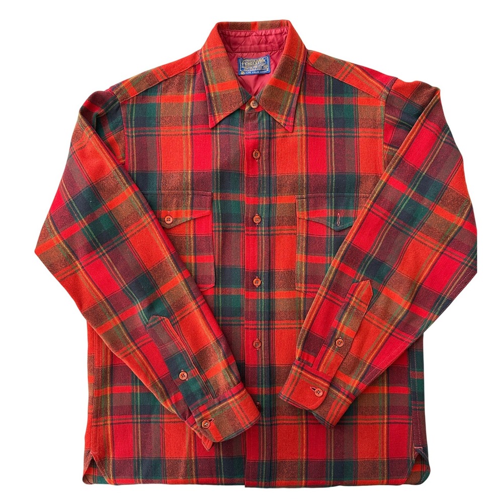 VTG 70s Pendleton Wool Field Shirt Men 15 Red Green Tartan Flannel Heritage USA